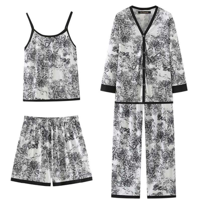 4Pcs/set Women's Pajamas National Tide Wind Ink Painting Four-piece Set of Students Home Wear Fashion Comfortable Printing Girls