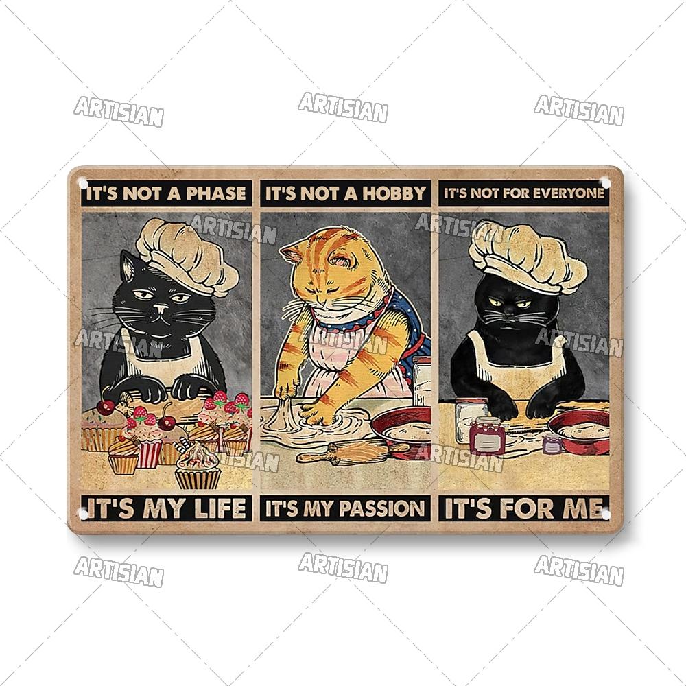 Artisian Black Cat Retro Metal Plaque Funny Pet Vintage Decorative Tin Sign Wall Decor Garage Bar Pub Club Kitchen Home Man Cave