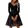 Women's Casual Fashion V-neck Long Sleeved Retro Christmas Print Retro Dress