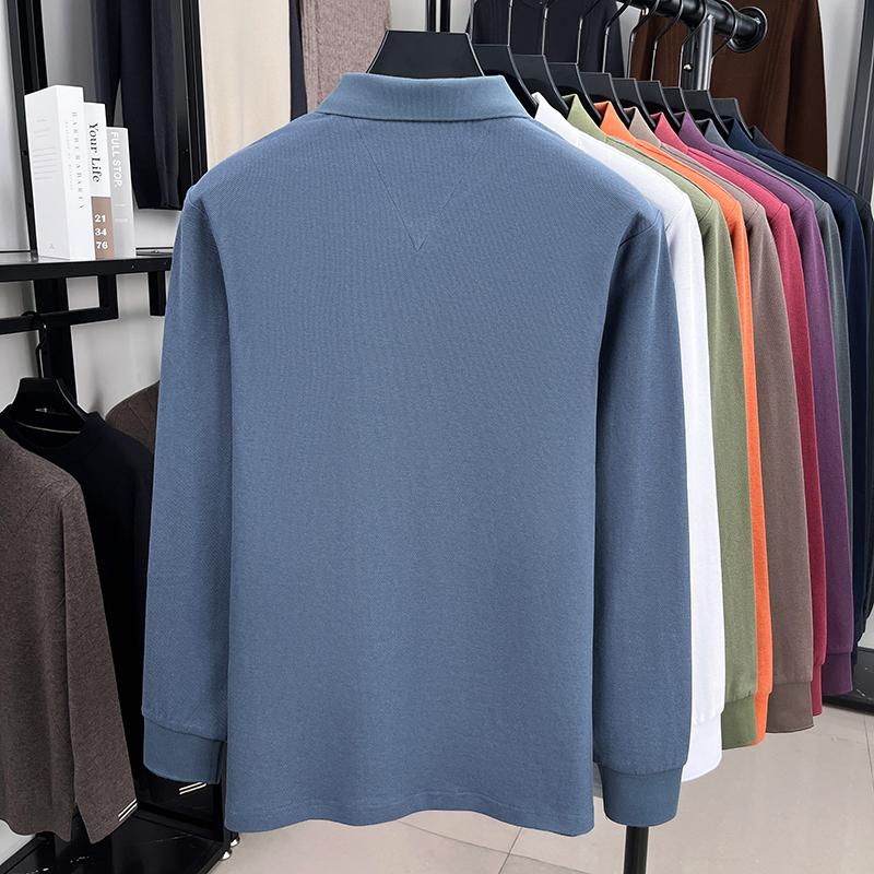 Polo de Manga Larga para Hombre 100% Algodón Puro Otoño Nuevo Marca de Alta Gama Diseño de Bordado de Abejita Top Casual Camiseta de Golf