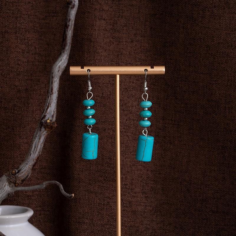 

Retro Minority Style Personality Temperament Earrings Bohemian Fringed Turquoise Antique Earrings Tibetan Ear Jewelry