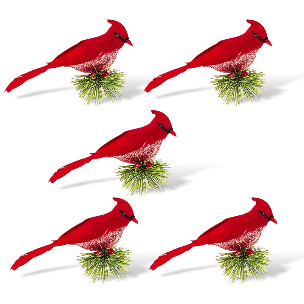 5 Pcs Christmas Animals Red Artificial Realistic with Clip Pine Branches