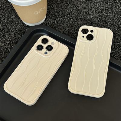 Simple Cream White Water Wavy Curve Soft Silicone Case for iPhone 16 Pro Max 15 14 Plus 13 12 Pro 11 All-inclusive Fall Protection Cover