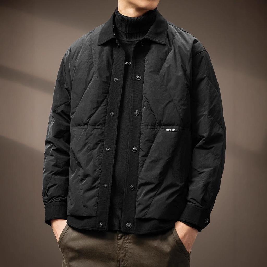 Men's 2024 Winter Loose-fit Shirt-style Jacket - White Duck Down, Lightweight, Plus Size Workwear