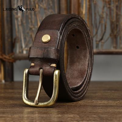 Vintage Hakiki Deri Kemer Erkek İlk Katman Dana Derisi Saf Bakır Toka Günlük Kot Pantolon Kemeri