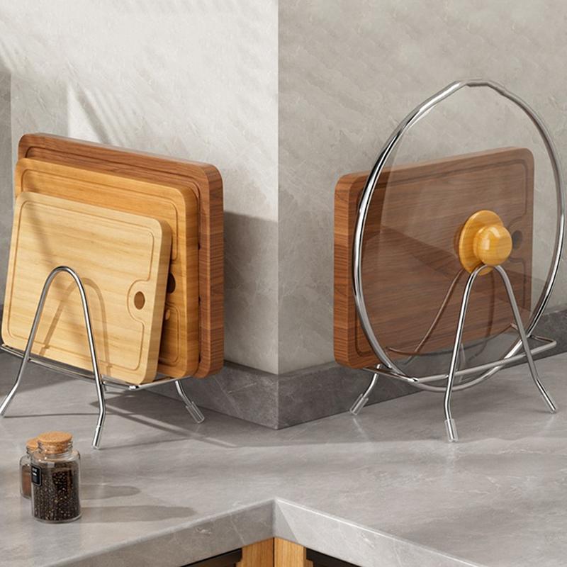 1Pcs Cutting Board Rack Stand Space Saving Stainless Steel Practical Kitchen Organizer Pot Lid Holder Thickened Desktop Rack