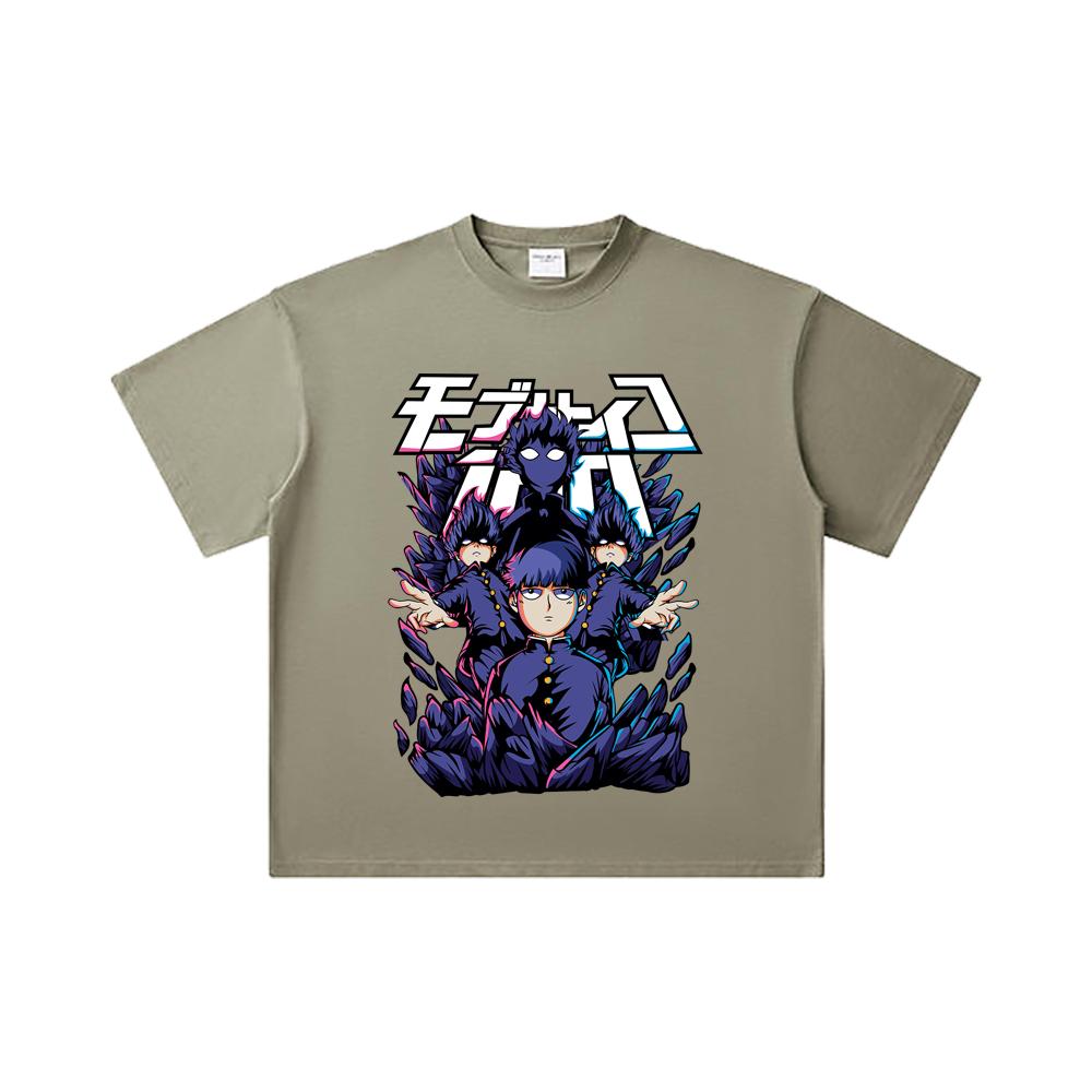 260 GSM Double Yarn 32 Count 100% Cotton Mob Psycho 100 V1 Shiego Print Unisex Heavy Cotton T Shirt