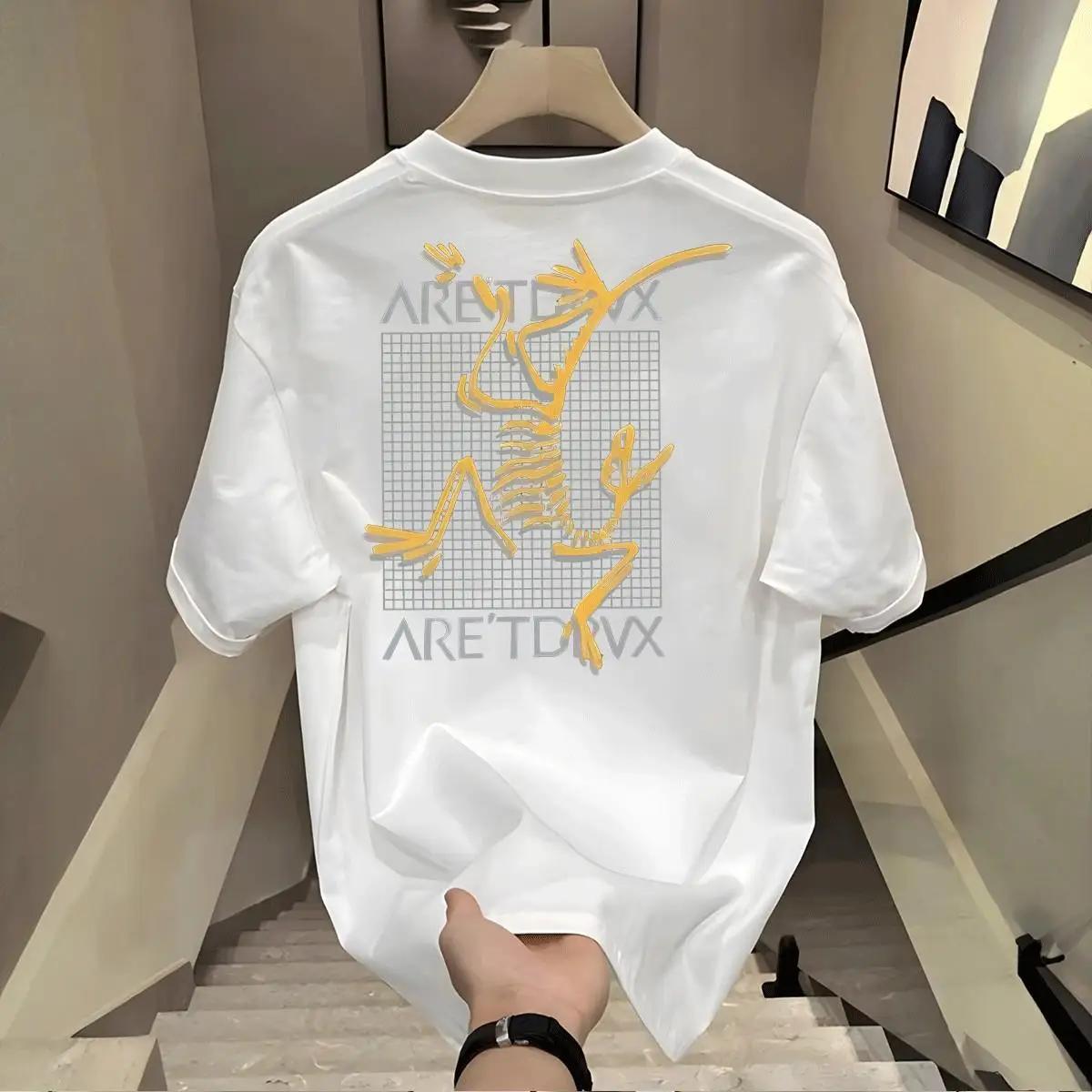 

Summer retro and simple printed short-sleeved men s fashion trend is loose 100% pure cotton T-shirts and loose clothing tops 4XL