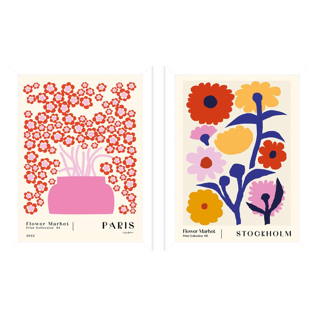 NKTN Flower Market Paris Flower Marker Stockholm Framed Print Set  (Pack of 2)