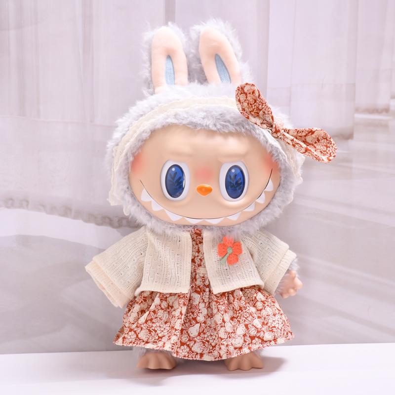 38cm Labubu Plush Doll Casual Outfit Set with Hat (Clothes Only)