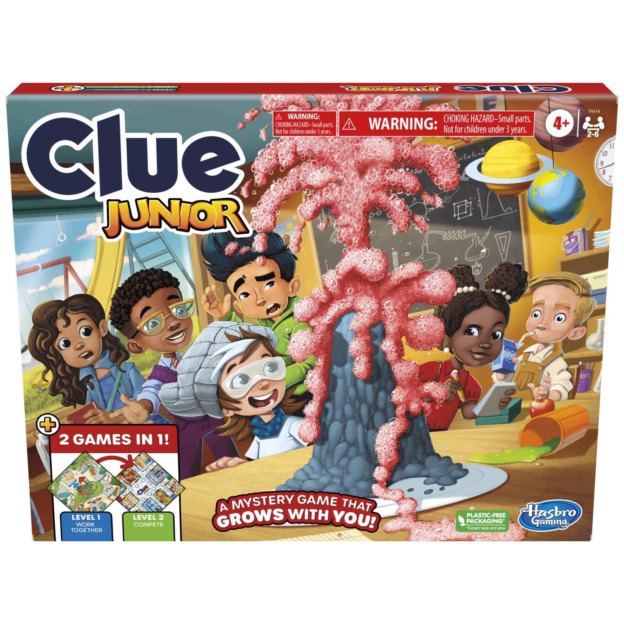 Clue Junior Game, 2-Sided Gameboard, 2 Games in 1, Clue Mystery Game for Younger Kids Ages 4 and Up, 2 to 6 Players