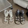 Studded Sandals Women Summer Temperament Fashion Strap Mid Heel Open Toe Shoes Leisure Square Heel Versatile Sandalias De Mujer