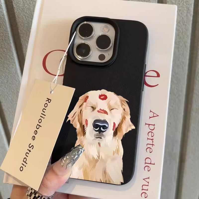 Cute Golden Retriever Red Mark Pattern Design Protective Cover for iPhone 17 16 15 14 13 12 11 16E Series Pro Max Plus