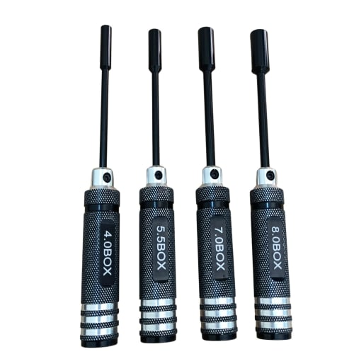 LinsyRC 4-Pack RC Radio Control Repair Tools: 4.0mm, 5.5mm, 7.0mm, and 8.0mm Hex Nut Driver and Screwdriver Set for RC FPV Models, Cars, Boats, and Ai