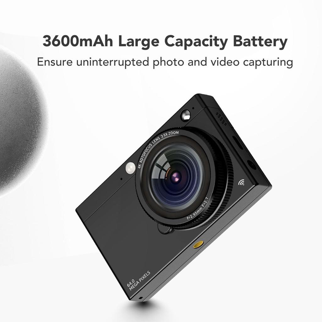 4K Digital Camera WiFi, 64MP, 28X Zoom, Beauty Mode, Retro Filter, Auto & Manual Focus, Tripod Interface, Built-in Flash, Music Player