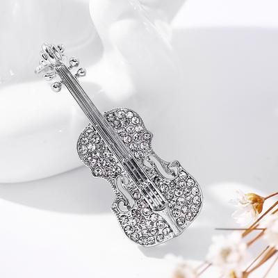 Broches Requintados de Violoncelo Violino com Strass Cristal Broche de Instrumentos Musicais para Mulheres Homens Pins para Roupa Bolsa Joia de Festa Presente