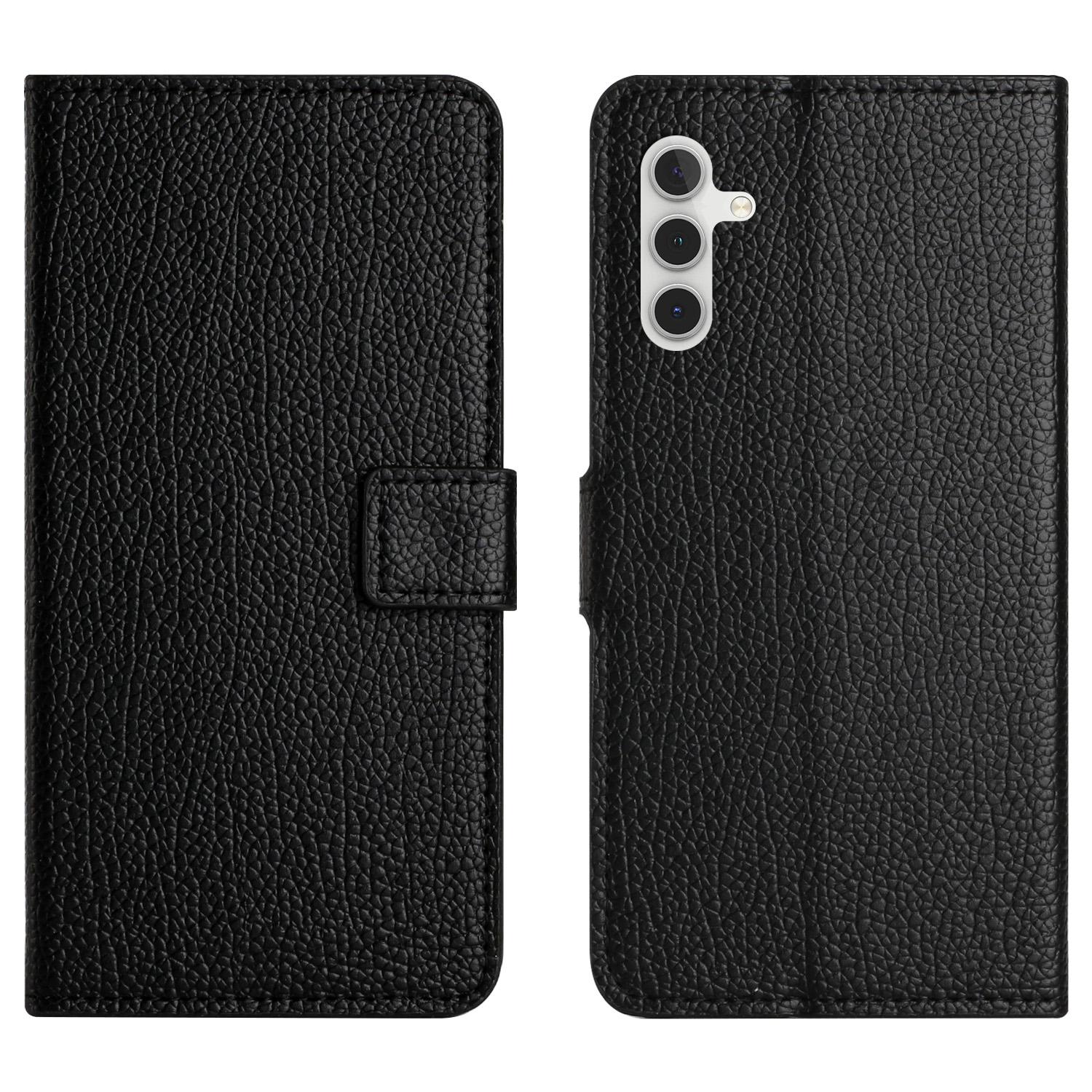 

For Samsung Galaxy A25 5G (Global) (161.0 x 76.5 x 8.3mm) Anti-Fingerprint Phone Case Litchi Texture PU Leather Wallet Stand Cover Black
