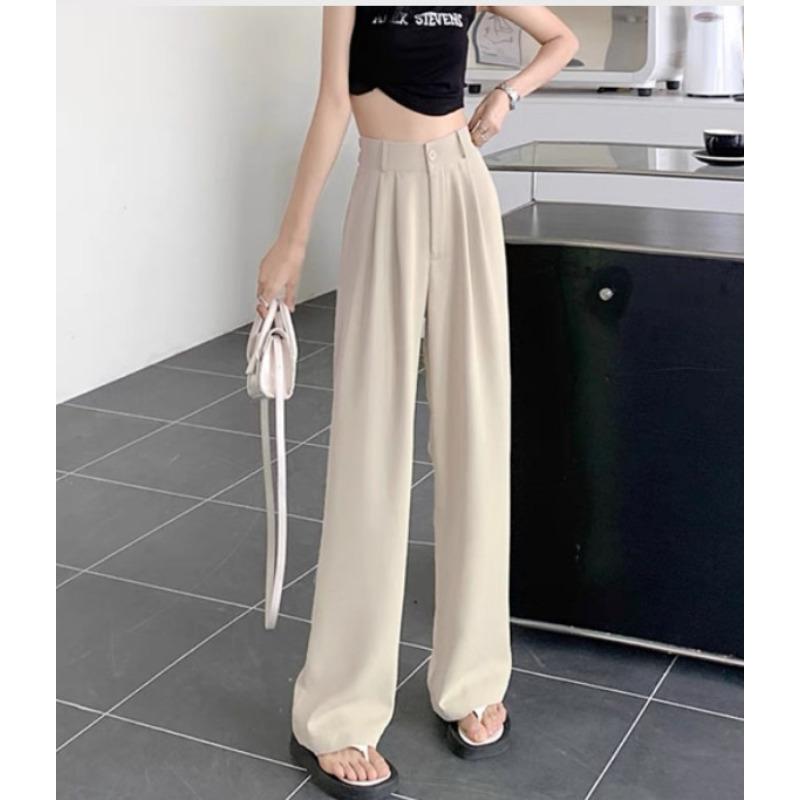 

Корейская версия драпированных брюк-костюма женские весенне-осенние новые повседневные брюки прямого кроя непрозрачные узкие брюки широкие брюки 5XL абрикосовый