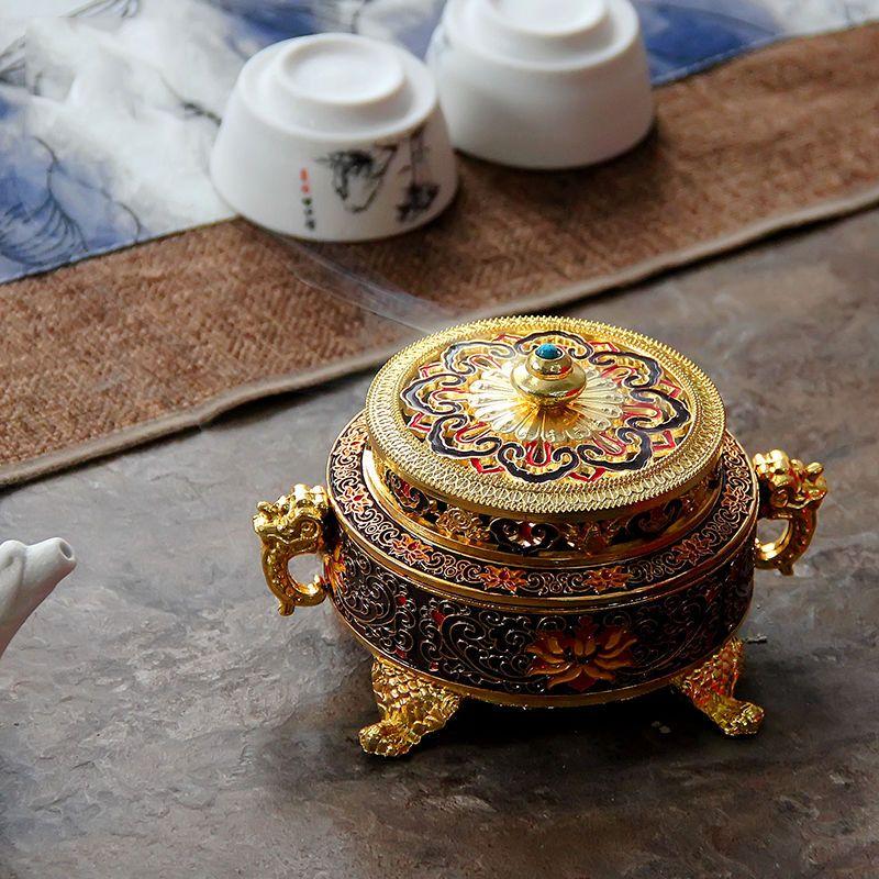 Colored Enamel Lotus Incense Burner Metal Painted Incense Base Tea Ceremony Accessories Sandalwood Coil Censer Home Decor