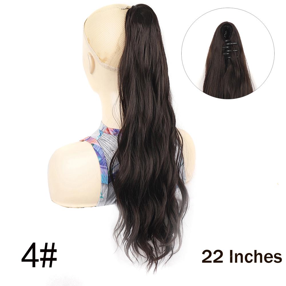 

Синтетический хвостик на зажиме для наращивания, 22 дюйма, вьющиеся волнистые конские хвосты, длинный конский хвост на клипсе, шиньон для женщин, темно-коричневый