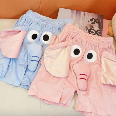 Erkek Pijama Pantolon Karikatür Fil Dekor Elastik Bel Günlük Şort Güçlendirilmiş Cepler Bol Çift Pijama Pantolonu