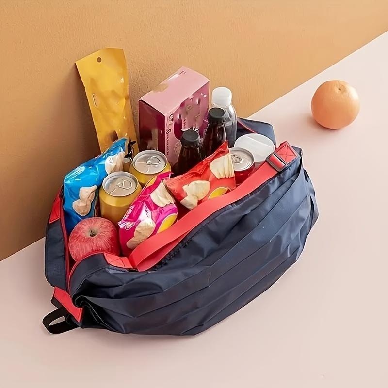 1pc Large Capacity Foldable Shopping Bag, Portable Travel Tote with Anti Spill Design, Durable Nylon, Crossbody Shoulder Strap