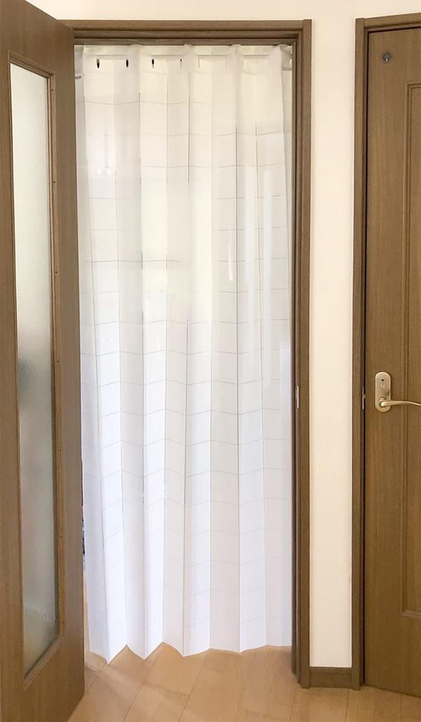 Accordion Solid Room Noren Privacy Heat and Cold Adjustable C123 Flame-retardant Curtains, White, Divider, Curtain, Long, Partition, Closet, Screen,