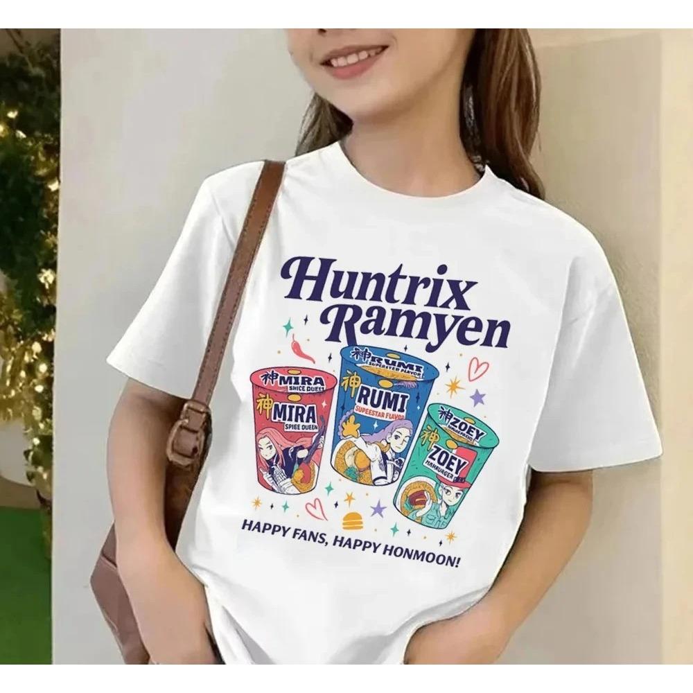 2025 Movie KPop Demon Hunters T-shirt Summer Short Sleeve T-shirt Tee for Children Casual Loose Girl Boy Graphic Printed Tops