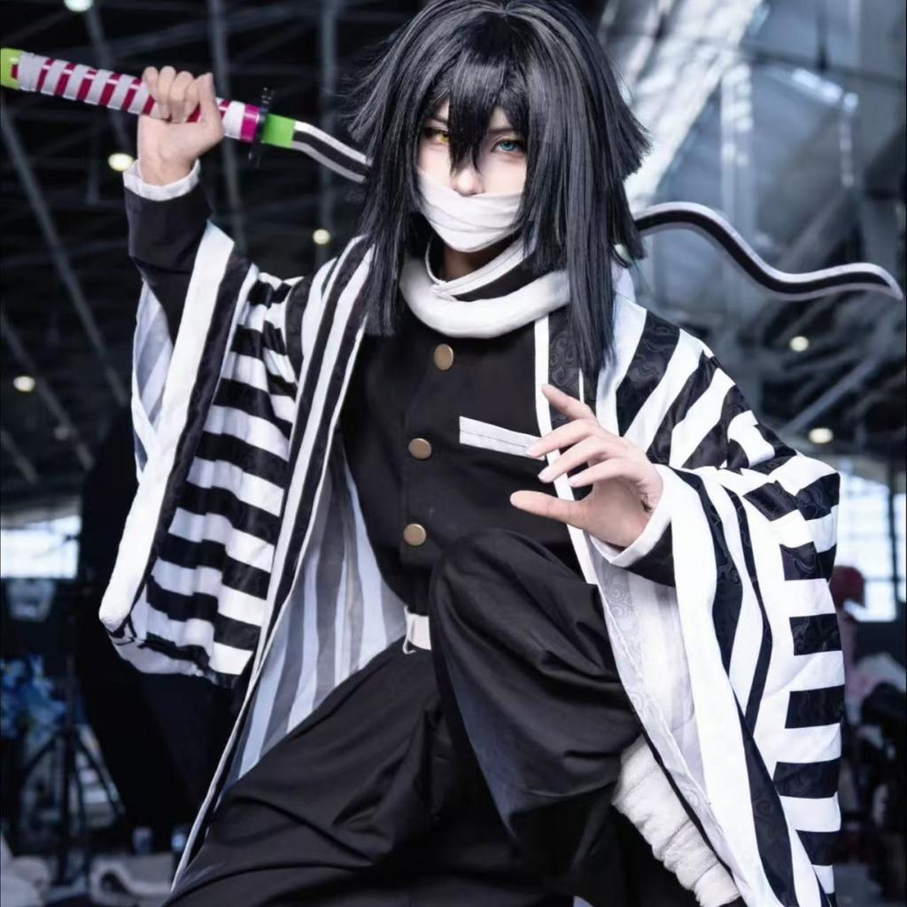 Anime Demon Slayer Kimetsu No Yaiba Iguro Obanai Haori Kimono Cosplay Costume Wig Snake Props White Halloween Costume