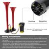 12V 150dB Super Loud Dual Trumpet Air Horn with Compressor - Red Musical Sound for Trucks, Lorry, Trains, Boats, Cars, Van & Ship