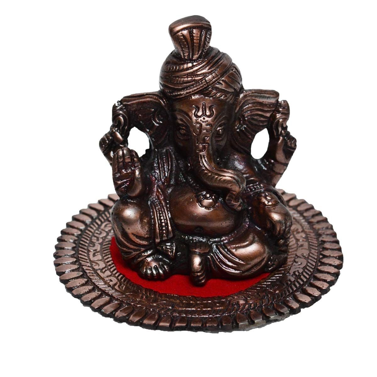 

Metal Pagdi Lord Ganesha on Round Base - Brown