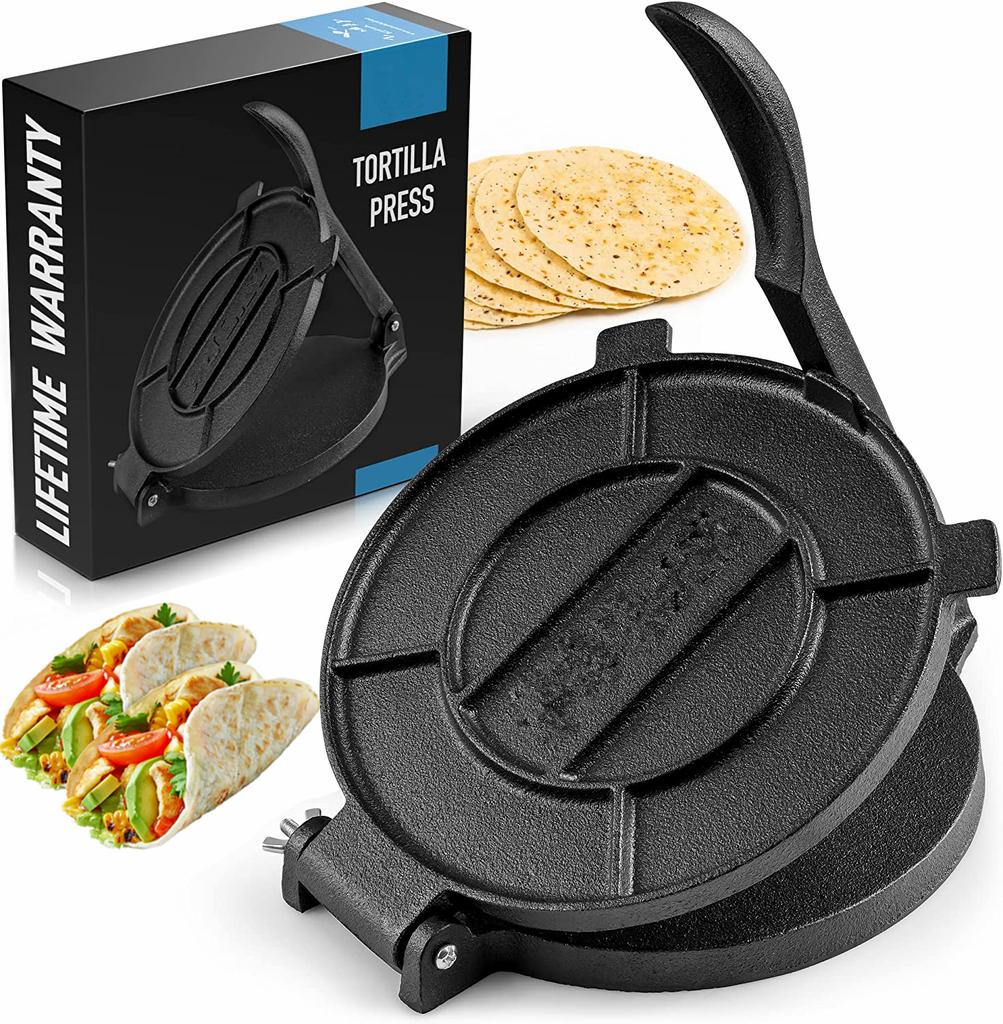 8 Inch Cast Iron Tortilla Press Pre-Seasoned Tortilla Maker For Corn Tortillas And Pancake Roti Mexican Tacos Maker Dough Press