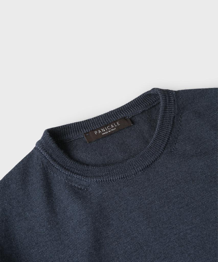 PANICALE Navy 100% Merino Wool Crew Neck Knit