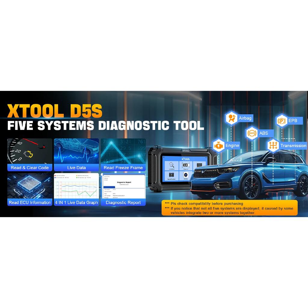 XTOOL D5S Car Diagnostic Tool Automatic OBD2 Scanner 16 Reset Functions with CANFD FCA Protocol Lifetime Free Update
