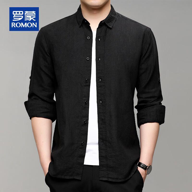 ROMON Men's 100% Linen Loose Fit Long Sleeve Shirt