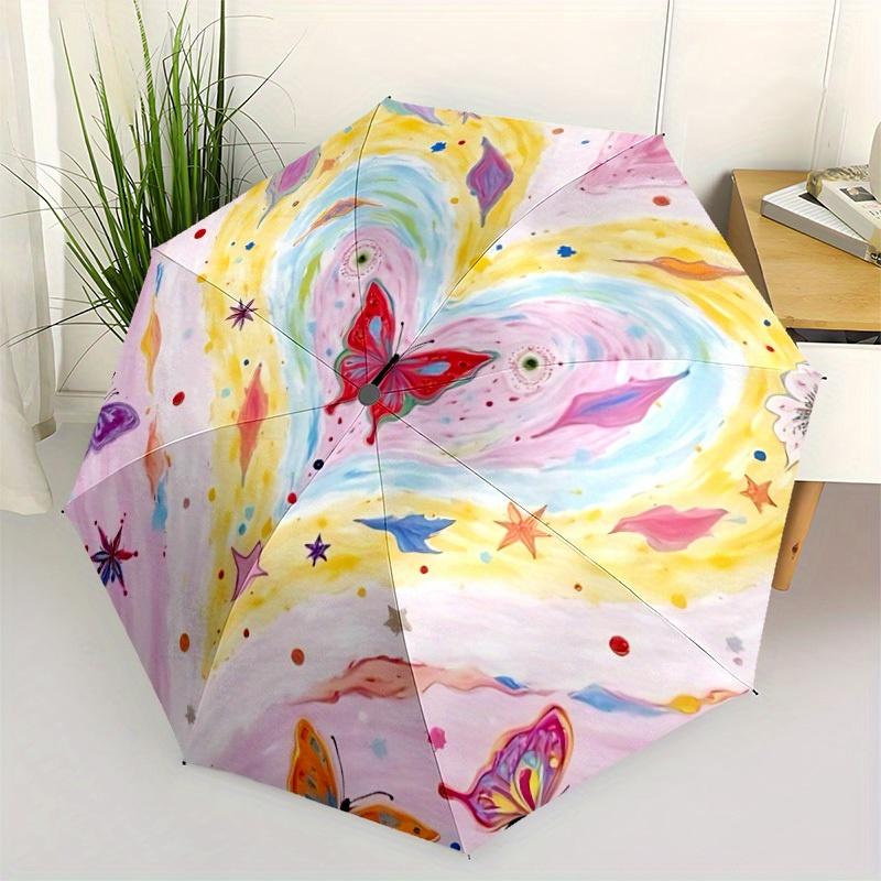 1pc Butterfly Heart Mandala Automatic Open/close Folding Umbrella, Compact Portable Travel Umbrella, Durable Construction yy250809097