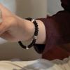 Handmade 925 Sterling Silver Black Agate Beads Beaded Bracelet for Women Vintage Jewelry