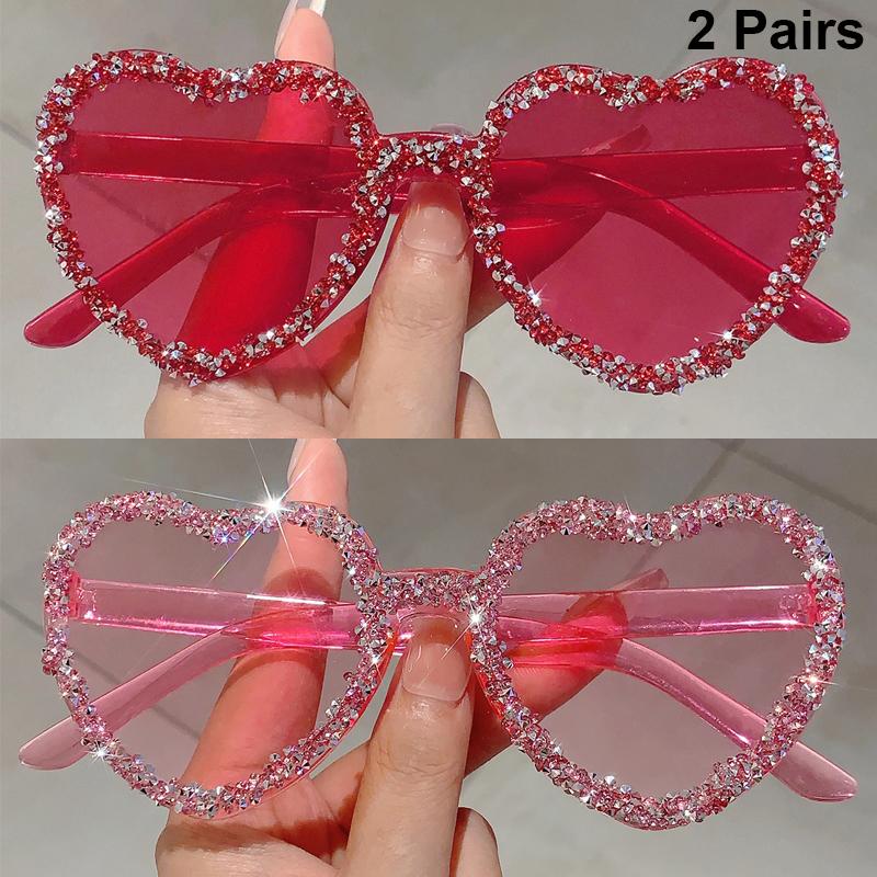 1 Pair Heart Shaped Sunglasses with Rhinestones Women Fashion Cute Beach Vacation Shades Trendy Design Casual Sun Glasses