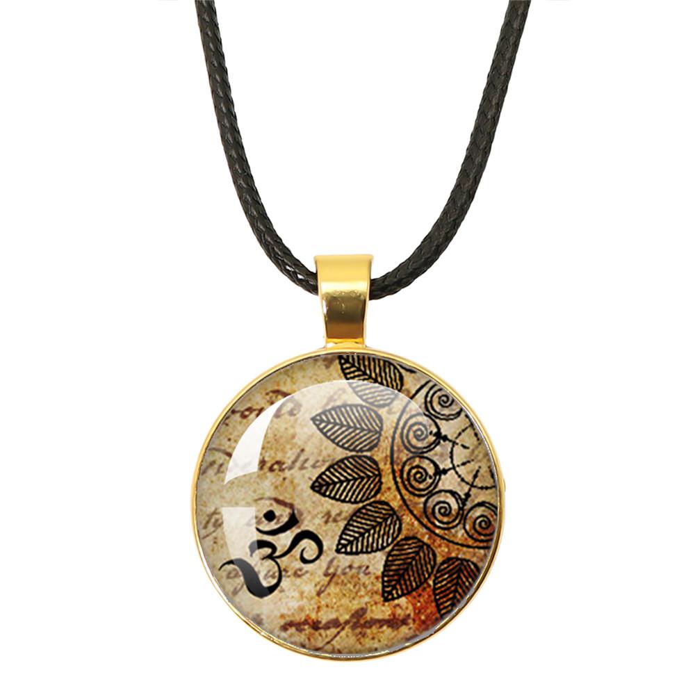 New Necklace Mandala Art Picture Rope Chain Glass Pendant Necklaces Sacred Geometry Yoga Om Fashion Jewelry Gift