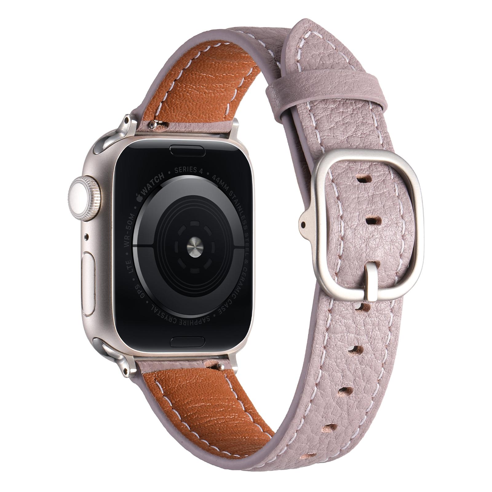 

Watch Band for Apple Watch Series 10 Ultra 9 8 7 SE 6 5 4 3 2 1 46mm 49mm 45mm 44mm 42mm Litchi Texture Genuine Cow Leather Strap Purple