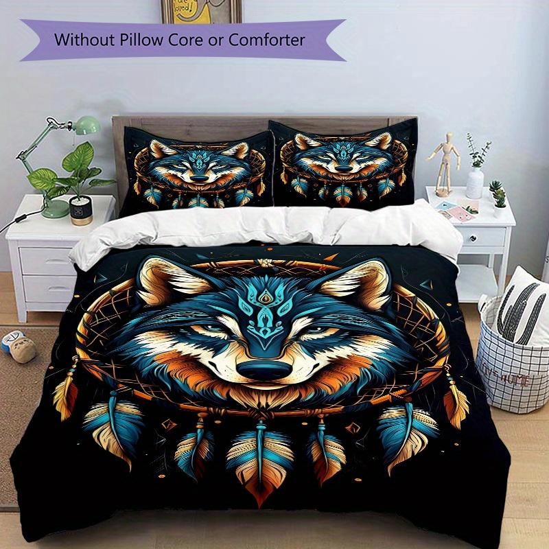 3pcs Wolf Dreamcatcher Soft Comfortable Bedding Set, For Bedroom, Guest Room And Dorm, All - Season Use, High-Definition Printing140