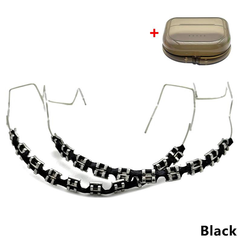 

1 пара брекетов с коробкой для брекетов, красочное украшение для зубов с металлическими дугами, металлические брекеты, ортодонтические лигатурные резинки чёрный