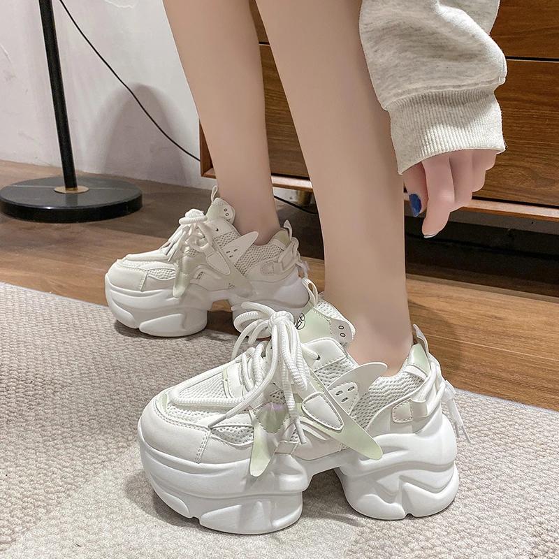 Mode 10cm Herbst Frühling Chunky Sneakers Frauen Lace Up Non-slip Plattform Sport Schuhe Dicke Sohle Schuhe Weibliche Heels casual Sneakers