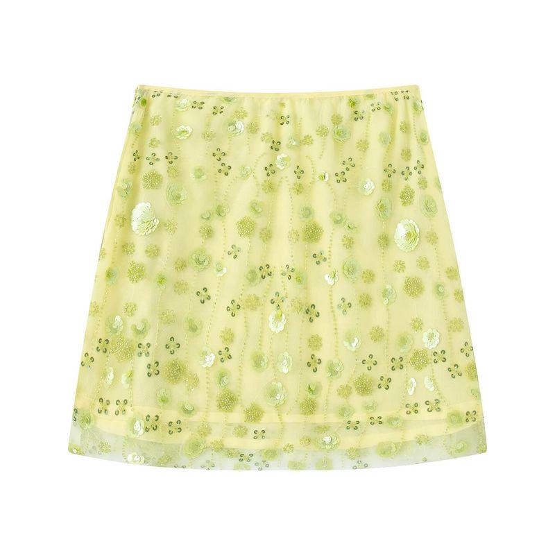 

Jnleaog Autumn New Women clothes Western Style Mesh Perspective String Beads Three-Dimensional Flower Short Skirt Short skirt L