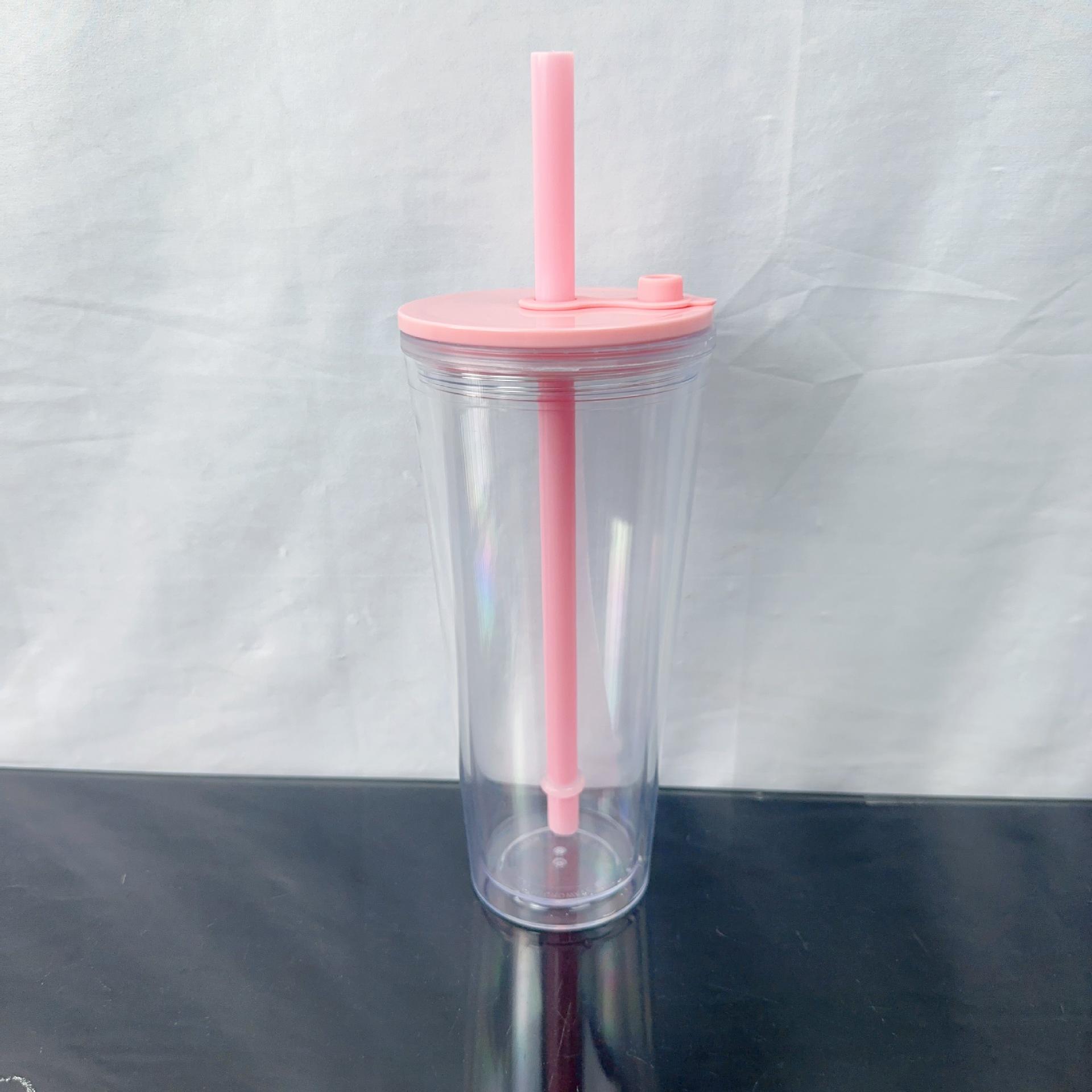 Women s 2024 American Double-layer Straw Cup with Lid, 24OZ Boba Tea Cup 710ml розовый