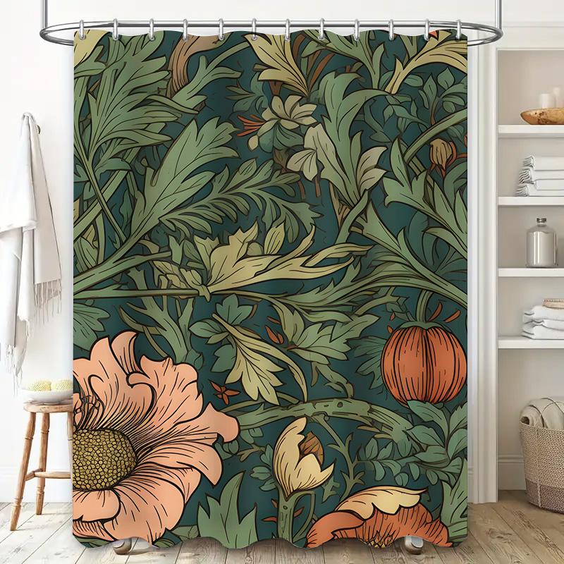 Modern Blue Floral Shower Curtain Waterproof Fabric Decorative Bathtub Liner For Bathroom Easy Installation In Various Sizes