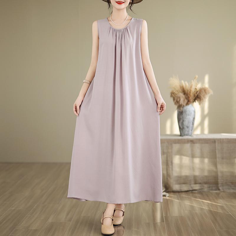 Elegant Women's Summer Dress Loose Sleeveless Plus Size Casual Long Dresses Vintage Clothes