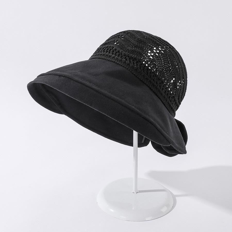 

Black Foldable Sun Hat Women Wide Brim Butterfly Bow Summer Cap Uv Protection