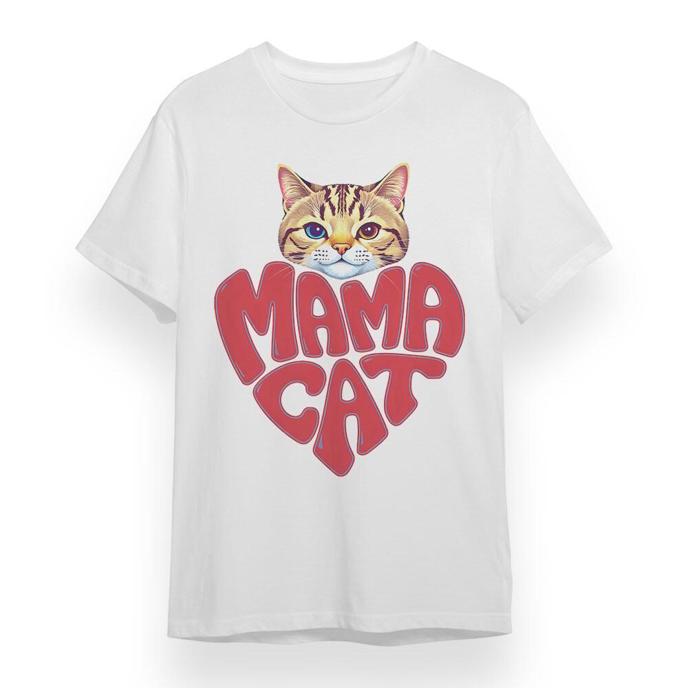 

Women s T-shirt With Mama Cat Graphic Unisex White 100% Cotton Tee Plus Size USA 4XL