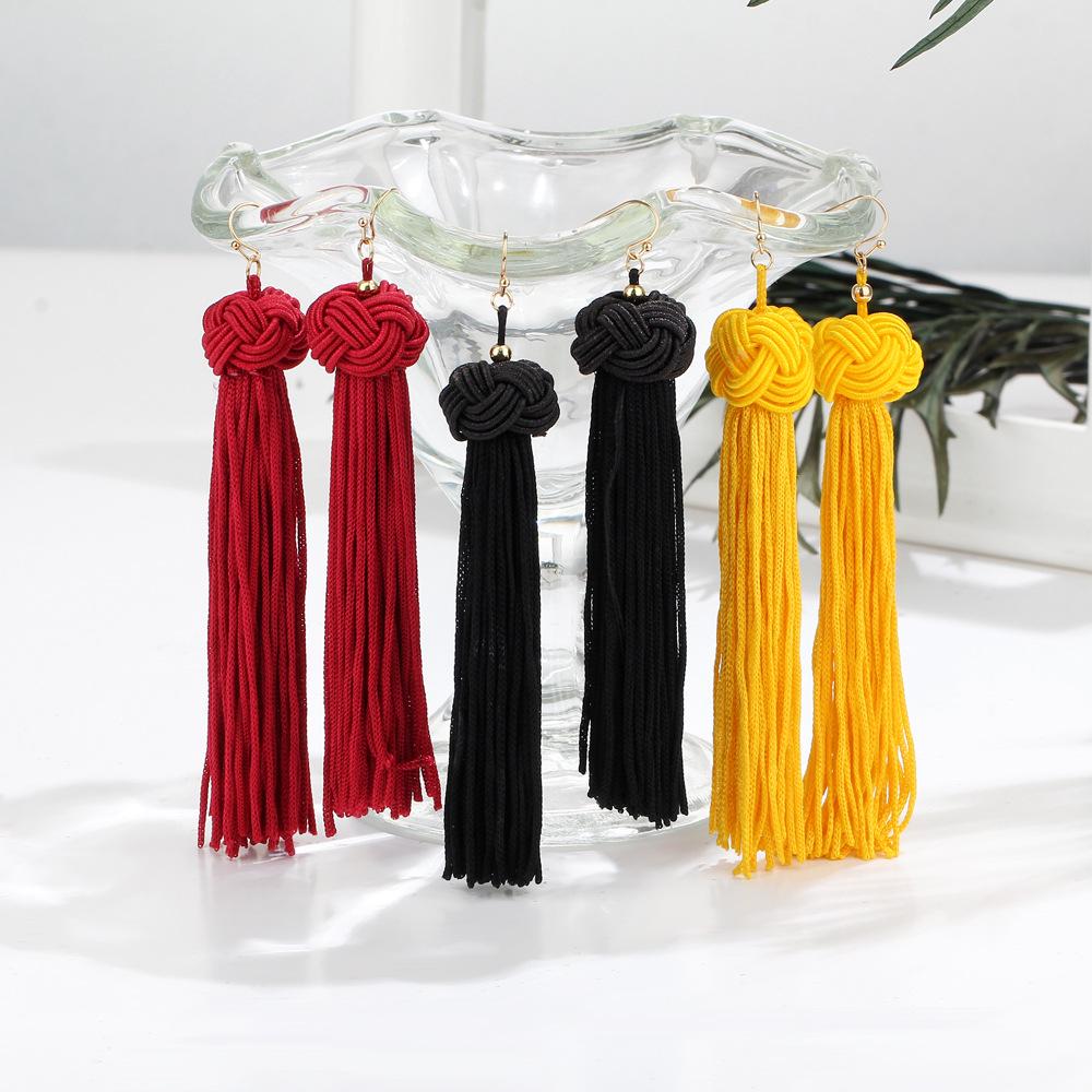 New Ethnic Tassel Dangle Earrings For Women Black Red Yellow Green Pink Long Cotton Drop Ear Hook  Bohemian Jewelry Gifts